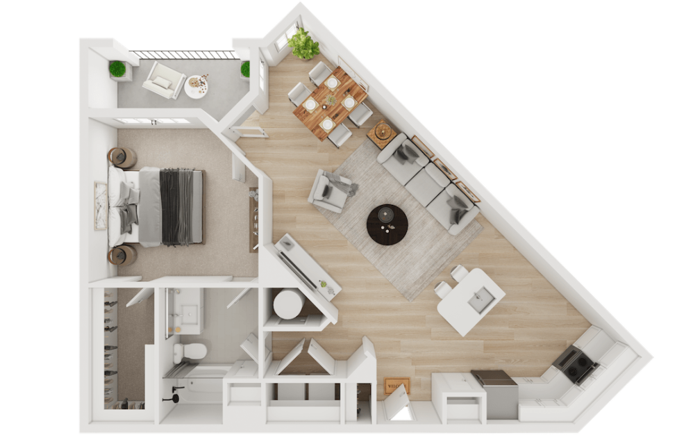 A4 - 1 bedroom floor plan layout with 1 bathroom and 1060 square feet