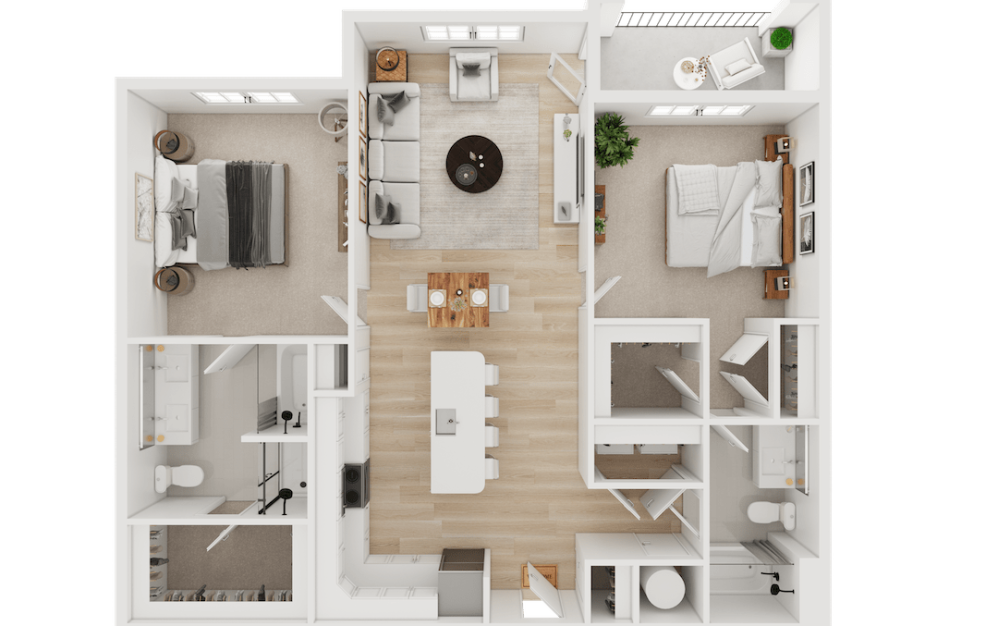 B11 - 2 bedroom floor plan layout with 2 bathrooms and 1246 square feet