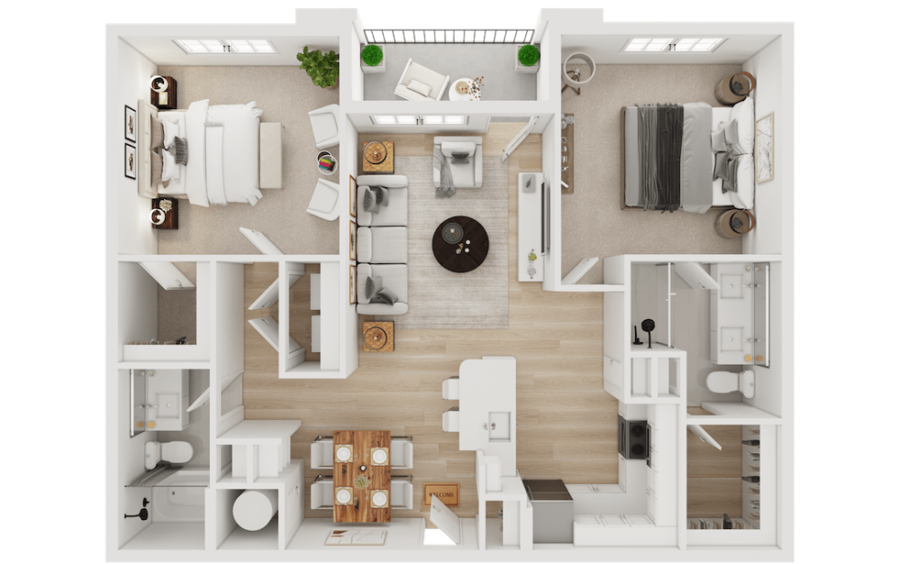 B1 - 2 bedroom floor plan layout with 2 bathrooms and 1149 square feet