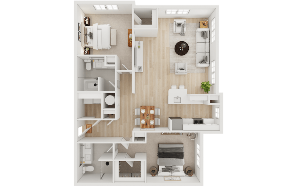 B2-ALT - 2 bedroom floor plan layout with 2 bathrooms and 1459 square feet