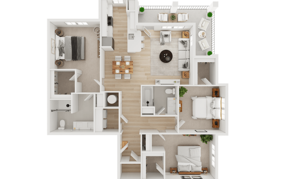 C1 - 3 bedroom floor plan layout with 2 bathrooms and 1535 - 1540 square feet