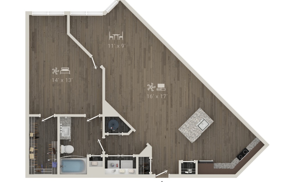 A4 - 1 bedroom floor plan layout with 1 bathroom and 1060 square feet