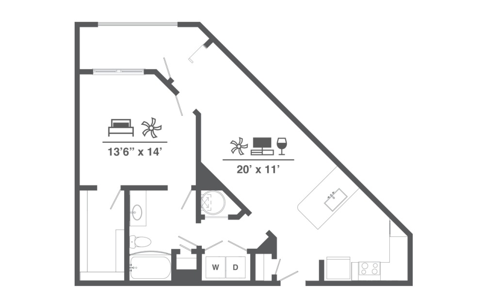 A3 - 1 bedroom floor plan layout with 1 bathroom and 815 square feet (2D)